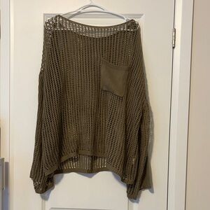 SHEIN Olive Open Knit Pocket Sweater